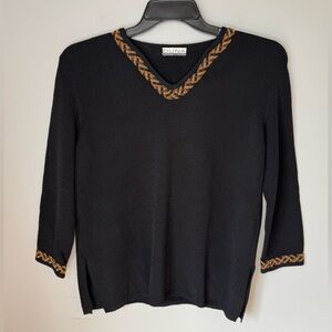 Vintage DUNA Handloomed Black Viscose Sweater With Elite Braided Fabric Sz L